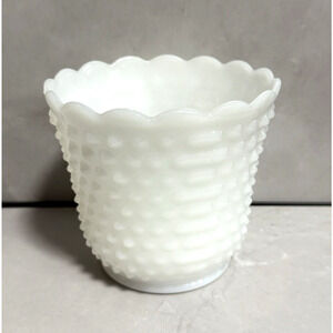Vintage 1950s Fire-King Oven Ware White Milk Glass Hobnail Bowl Scalloped Edge
